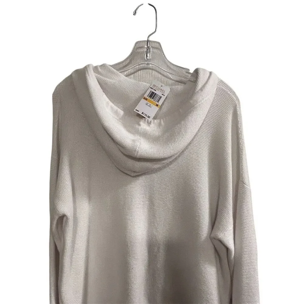 Michael Kors Women's White Ribbed Hoodie Sweater Size M‎ Pullover